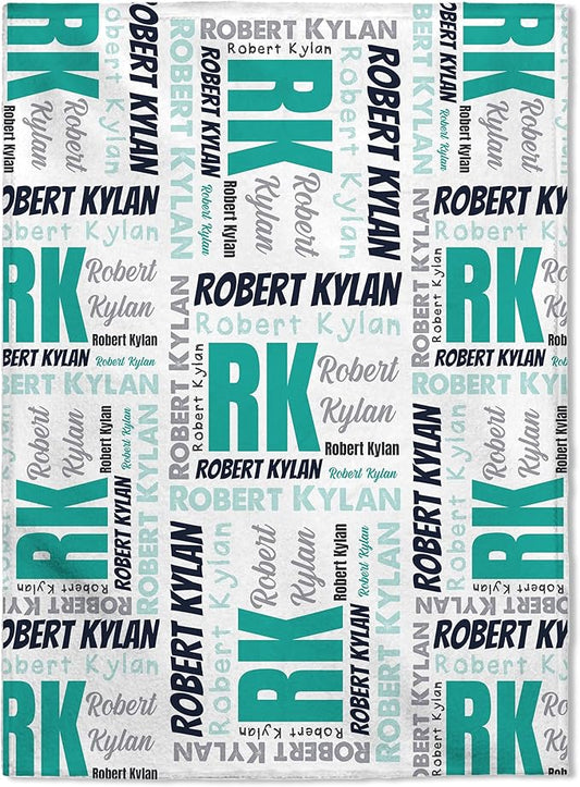 FLOCHIL Personalized Baby Blankets, Custom Baby Blanket - Baby Blanket with Name for Boys, Best Gift for Baby, Newborn Elephants Flush Fleece (30x40) (Monogram 3)