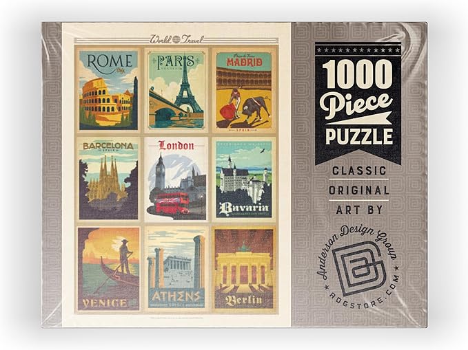 MyPuzzle World Travel: Multi-Image Print - Edition 1, Vintage Poster - Premium 1000 Piece Jigsaw Puzzle for Adults