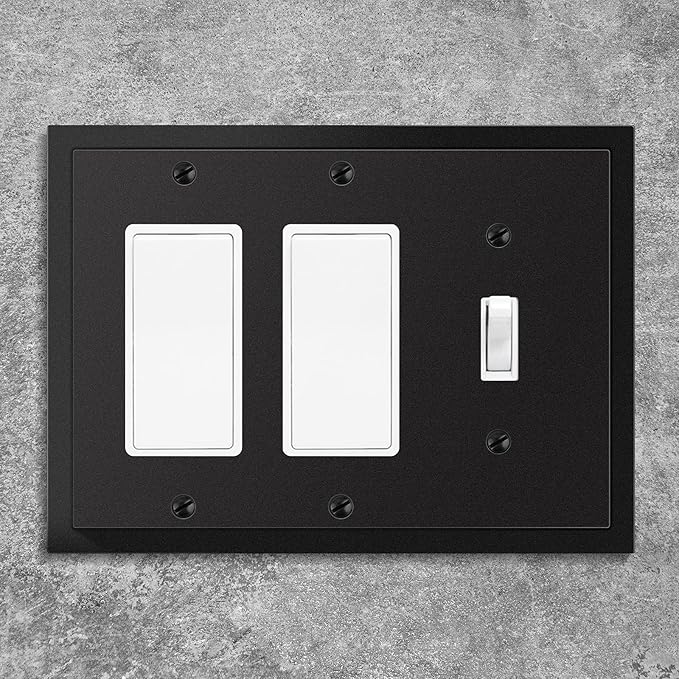 Modern Edge Decorative Wall Plate Switch Plate Outlet Cover, Durable Solid Zinc Alloy (Single Toggle/Double Decorator, Matte Black)