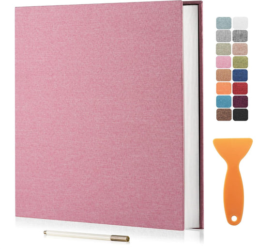 Large Photo Album Self Adhesive Scrapbook Album for 4×6 8×10 Pictures DIY Magnetic Linen Cover Album 40 Pages for Family Wedding Gifts with Metal Pen and Plastic Board