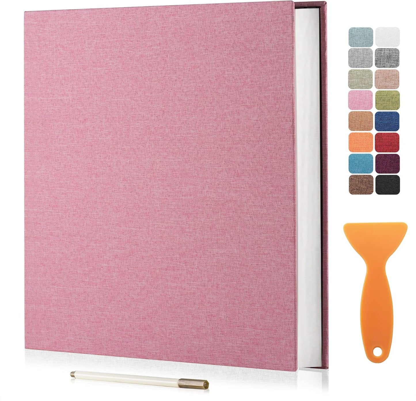 Large Photo Album Self Adhesive Scrapbook Album for 4×6 5×7 8×10 Pictures DIY Magnetic Linen Cover Album 60 Pages for Family Wedding Gifts with Metal Pen and Plastic Board