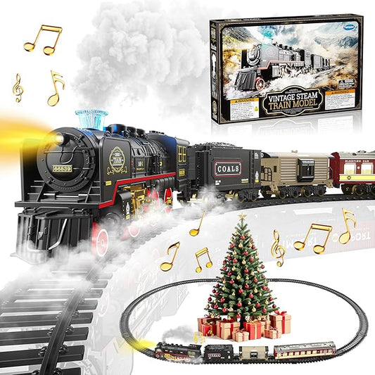 Funwee Electric Train Toy with Smokes,Lights and Sound,Train Set for Under Christmas Tree, Locomotive Train Model with Track, for 3 4 5 6 7+ Years Old Toddler Boys and Girls Birthday