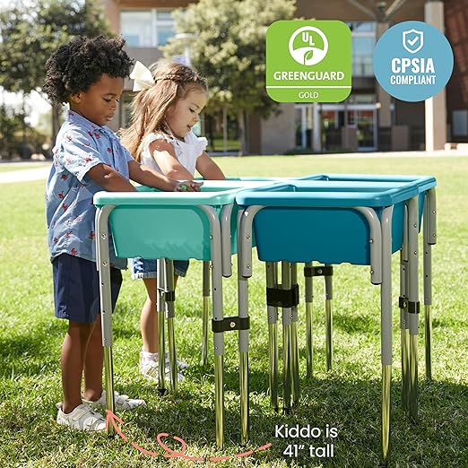ECR4Kids 4-Station Sand and Water Adjustable Play Table, Sensory Bins, Seafoam/Turquoise