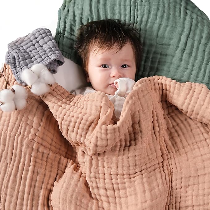 L'Ange Baby Bath Towel - 9 Layers 100% Cotton Muslin, Super Quick Dry, Medical Grade Packaging for Infants and Newborns - 28 x 37in - Khaki