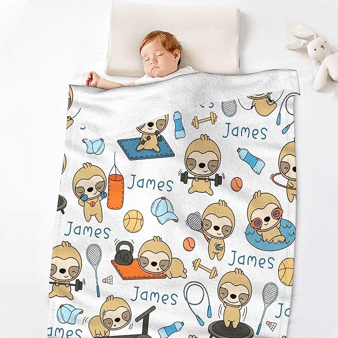 Personalized Baby Blanket for Girls Boys Sportsman Custom with Name - Swaddle for Toddlers Infants Kids Shower Newborns - Nursery Stroller Crib Decor Throw Birthday Gift