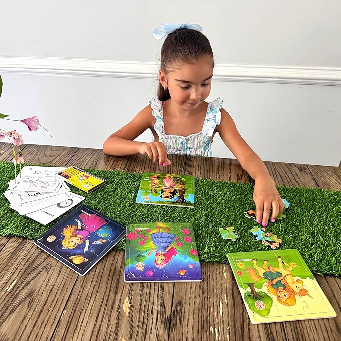 Butterfly EduFields 4-in-1 Princess ‍ & Unicorn Jigsaw Puzzles for Girls | 38 Pcs Puzzle Toy for Kids Age 3 4 5 6 7 Years | Preschool Learning with Coloring Sheets | Birthday Gift for Girls