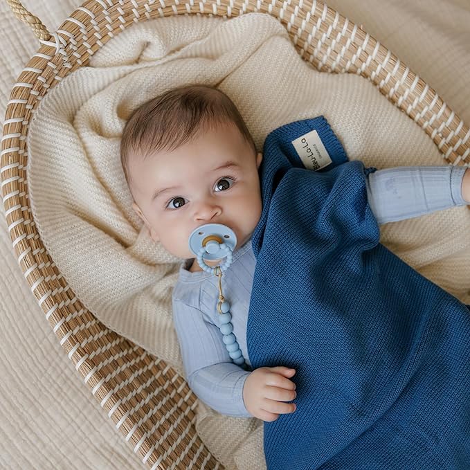 Luladream Pacifier - Natural Rubber Nipple - Soft Teething Handle - for Infants Baby's and Toddlers, 0-18 Months (Sky Blue + Ash Blue)