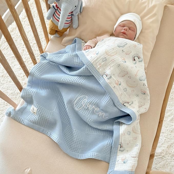 Personalized Baby Blanket with Name – Handmade 100% Organic Cotton Newborn Gift | Custom Knit Blanket for Boys, Girls, Kids & Baby Showers