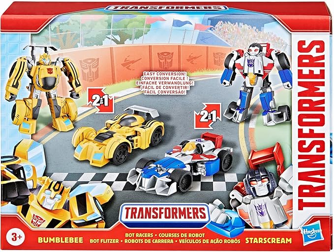 Transformers Bumblebee and Starscream Bot Racers, Easy to Change from Robot Toys to Car Toys, Action Figures for Boys and Girls 3+ (Amazon Exclusive)