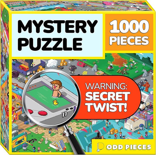Odd Pieces Jigsaw Puzzles 1000 Pieces with Storytelling Comics, Secret Ending, Puzzle for Mystery Adults & Kids - 19.7'' x 27.6'' Frameable Magic Puzzle Art (Glitch)