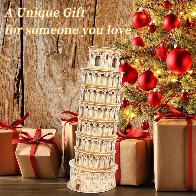 3D Puzzles for Adults & Kids, Exquisite Leaning Tower of Pisa City Large Architecture Building Model Kit, 3D Jigsaw Craft Kits STEM Educational Toys Birthday for Boys Girls Ages 10+ Home Decor, 70 PCS