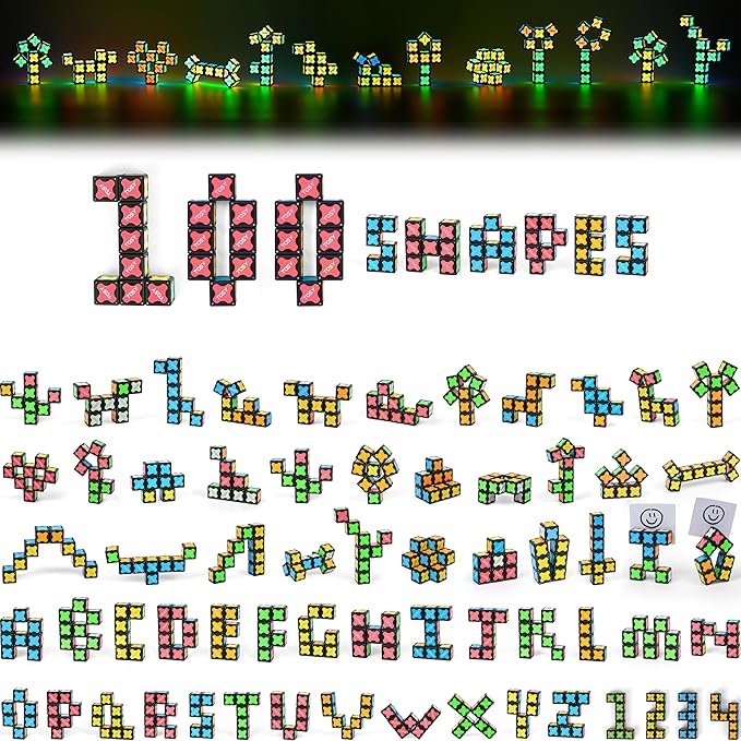 TOSY Magnet Cube 2x2 - 8 Blocks, 2in1 Toy: 2x2x2 Puzzle Cube and Customizable Infinity Cube, Glowing w/ UV Flashlight, Christmas Stocking Stuffers Gift for Kids/Grandkids, STEM Toy, 2-Pack