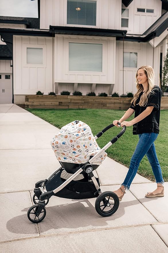 Baby Car Seat Cover Canopy and Nursing Cover Multi-Use Stretchy 5 in 1 Gift Varsity by Copper Pearl