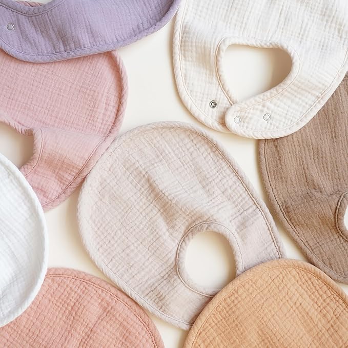 Konssy Muslin Baby Bibs 8 Pack Baby Bandana Drool Bibs Cotton for Unisex Boys and Girls, Soft Absorbent Set for Teething and Drooling