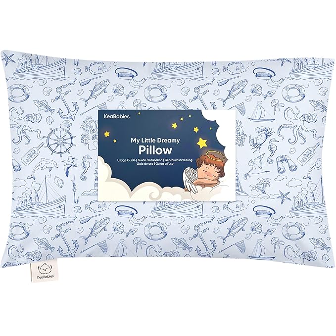 Toddler Pillow with Pillowcase - 13x18 My Little Dreamy Kids Travel Bed Pillows for Sleeping, Organic Cotton Small Pillowcase, Soft & Breathable, Machine Washable, Toddlers 2-5 Years Old (Nautical)