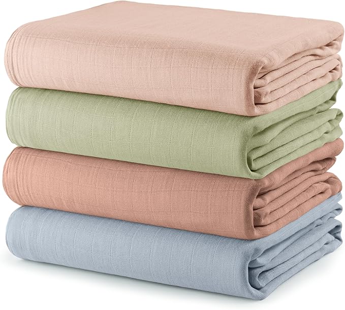 Comfy Cubs Muslin Swaddle Blankets Pack of 4, 47 x 47 Inches, Soft Cotton Baby Blanket Set, Large Multipurpose Swaddling Wraps for Newborns - Self-Soothing Swaddle - Pacific, Cedar, Sage, Blush