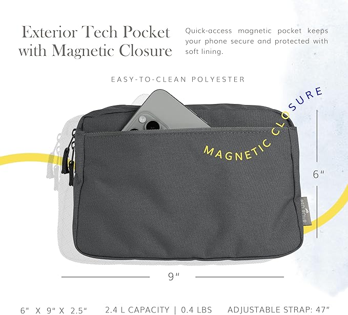 Red Rovr Everyday Joey Belt Bag | Organization & Zipper pockets |Adjustable Strap for All Ages (Charcoal)