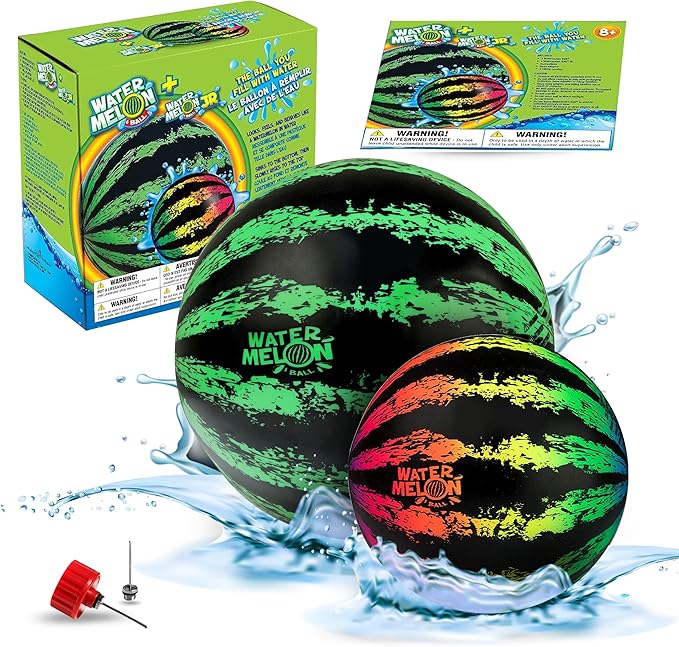 Watermelon Ball Pool Toys for Adults and Family - 2 Pack of 6 1/2" & 9" Kids, Teens, Everyone Swimming Games, Water Football, Tag, Diving Beach Play Fun Accessories