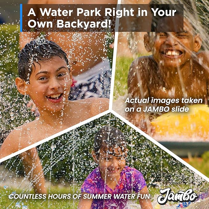 JAMBO Premium Triple Water Slide with 3 Bodyboards, 20Ft Heavy Duty Slip Splash and Slides-Advanced 3-Way Sprinkler System, Splash Pad Mat Backyard Summer Outdoor Water Toys n Long Slides for Kids