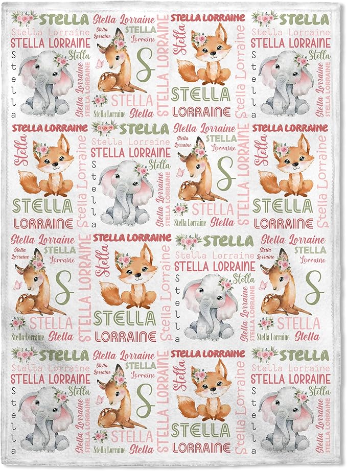 FLOCHIL Personalized Baby Blanket for Girls, Custom Baby Blanket with Name, Customized Baby Products, Gift for Baby, Newborn, Baby Shower (Monogram 2)