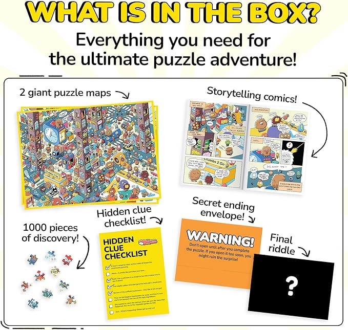 Odd Pieces Jigsaw Puzzles 1000 Pieces with Storytelling Comics, Secret Ending, Puzzle for Mystery Adults & Kids - 19.7'' x 27.6'' Frameable Magic Puzzle Art (Turbo 3000)
