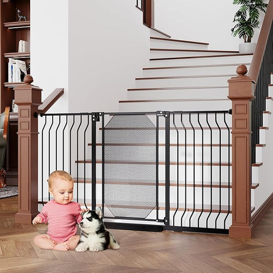 29.5"-60.5" Extra Wide Metal Baby Gate for Stairs & Doorways - Auto Close, Pressure Mounted 30.5" Tall, Easy Install, No Drilling - Child Satety Gate for Babies, Pet Gate for Dogs, Black