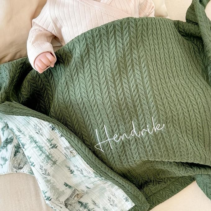 Personalized Baby Blanket with Name – Handmade 100% Organic Cotton Newborn Gift | Custom Knit Blanket for Boys, Girls, Kids & Baby Showers