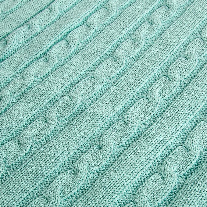 NTBAY 100% Pure Cotton Cable Knit Toddler Blanket, Super Soft Warm Breathable 30x40 Baby Blanket for Crib, Stroller, Nursery, Travel, Newborn, 30x40 Inches, Light Blue