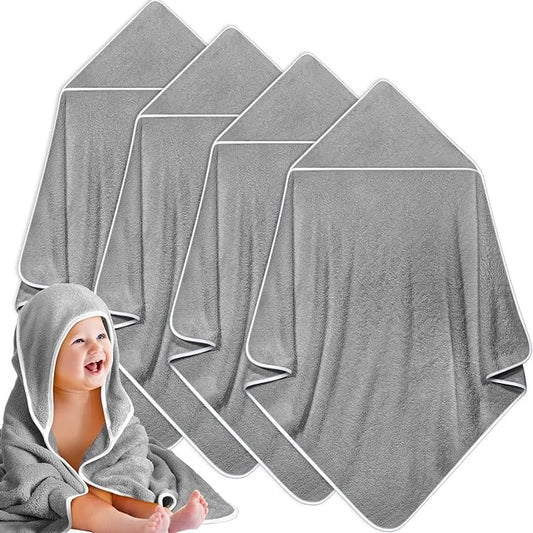 Reginary 4 Pack Baby Hooded Towels Coral Fleece Baby Bath Towels 30 x 30 Inch Soft Absorbent Hooded Bath Blanket for Newborn Toddler Infant Boy Girl Shower Gift Supplies (Gray)