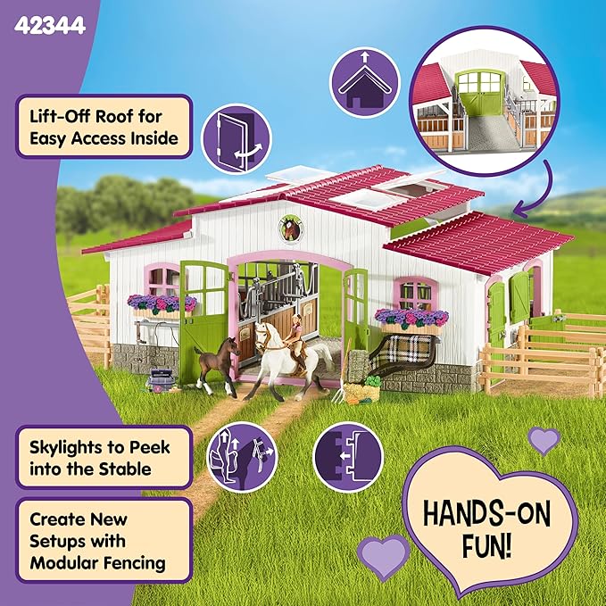 Schleich Horse Club - 97PC Riding Center Horse Toy Playset with Rider, 2 Horses, Barn and Farm Figurine Accessories for Girls and Boys - Interactive Play Figures - Realistic Kids Toys Ages 5+ | 42344