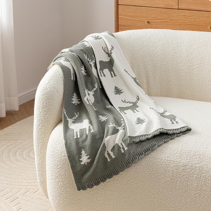 Berkshire Baby Blanket,Ultra-Plush Reversible Chenille Knit Toddler Blanket,Cute Pattern Nursery Crib Blanket,Ideal Baby Gift(30x40 Inches,Woodland Deer Farmhouse Sage)