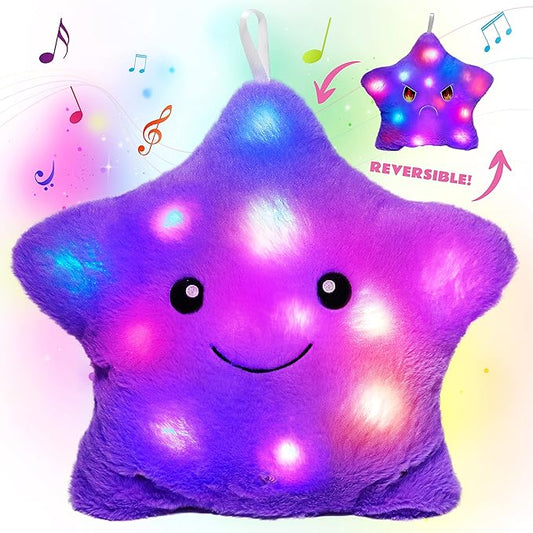 Cuteoy 13" Musical Purple Star Plush Pillow Glowing Twinkle Night Light Stuffed Animal LED Toys Adjustable Volume Birthday for Girls Boys