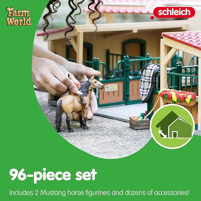Schleich Farm World - 96PC Riding Center with 2 Horse Figurines, Rider Figure, and Accessories - Screen Free, Realistic Farm Animal Toys for Girls and Boys - Kids 3+ | 42195
