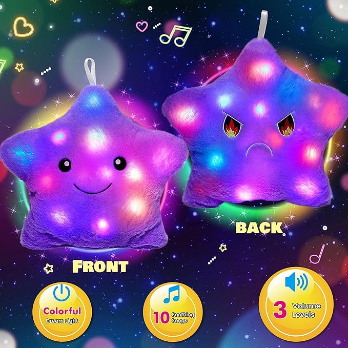Cuteoy 13" Musical Purple Star Plush Pillow Glowing Twinkle Night Light Stuffed Animal LED Toys Adjustable Volume Birthday for Girls Boys