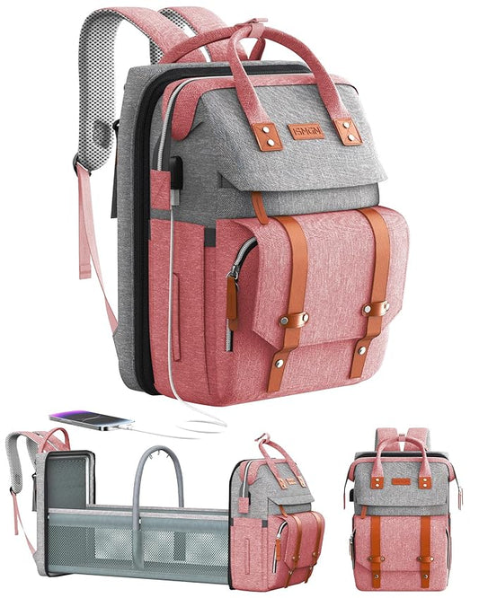 Diaper Bag Backpack with Changing Station, Large Diaper Bag, Baby Bag, Multifunctional Diaper Bag, Pinkgray