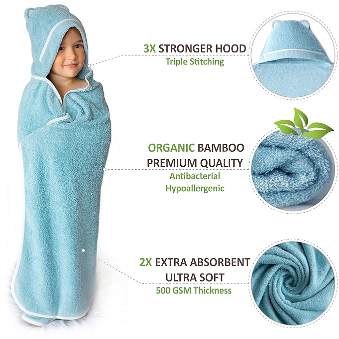 Premium Toddler Towels with Hood - Extra Soft Rayon from Bamboo Toddler Bath Towel (Blue)