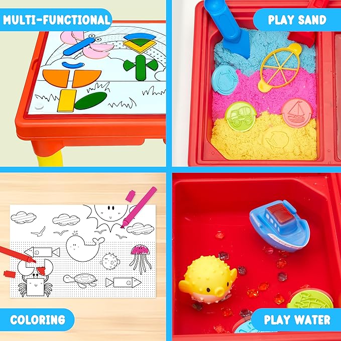 Carolart Sensory Table with Sands, Sand & Water Play Table for Kids，Indoor and Outdoor Activity Table, Sensory Bin Toys for Toddlers 3 4 5 6 7，17x11.5x10.2 Inches