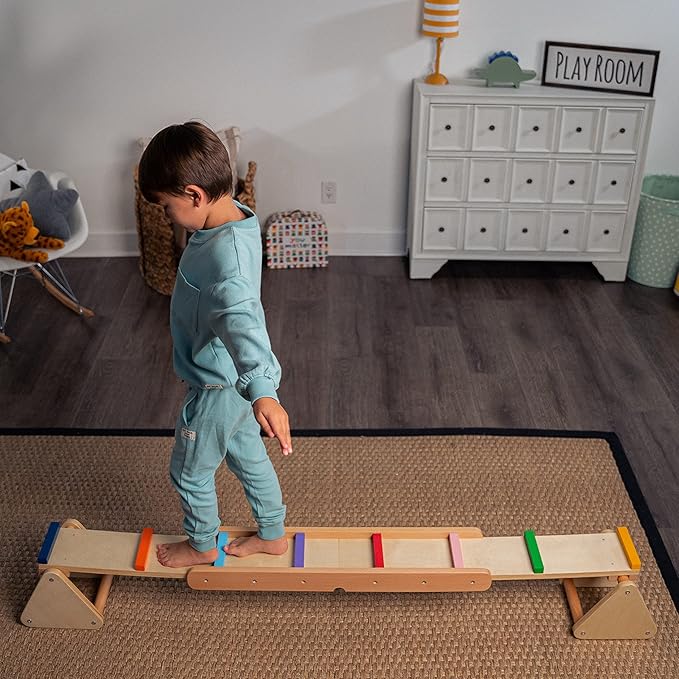 Avenlur Willow Rainbow Seesaw and Balance Beam: Montessori and Waldorf Inspired Gym Equipment for Toddlers & Kids (2-4 yrs), up to 110lbs! Enhance Balance & Coordination with Indoor Play Fun!