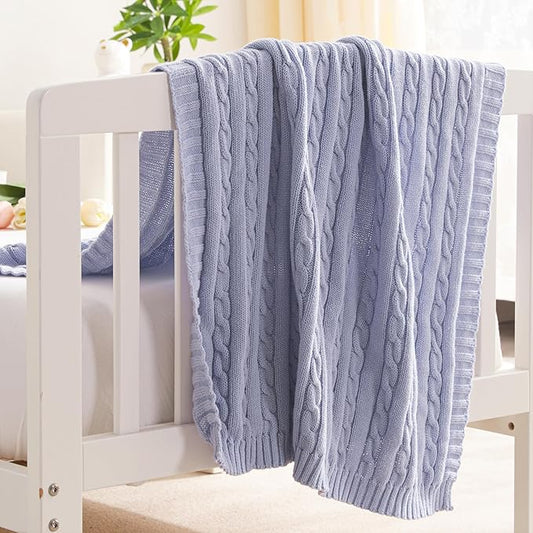 NTBAY 100% Pure Cotton Cable Knit Toddler Blanket, Super Soft Warm Breathable 30x40 Baby Blanket for Crib, Stroller, Nursery, Travel, Newborn, 30x40 Inches, Light Purple