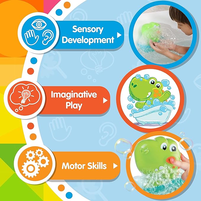 HAP-P-KID Dinosaur Bath Bubble Maker, Automatic Dino Bubbles Blower, Bathtub Shower Machine Toys, Birthday Party Time Gifts for 12 18 24 Months, 1 2 3 4 5 Years Old Boys Girls Preschool Toddlers Baby