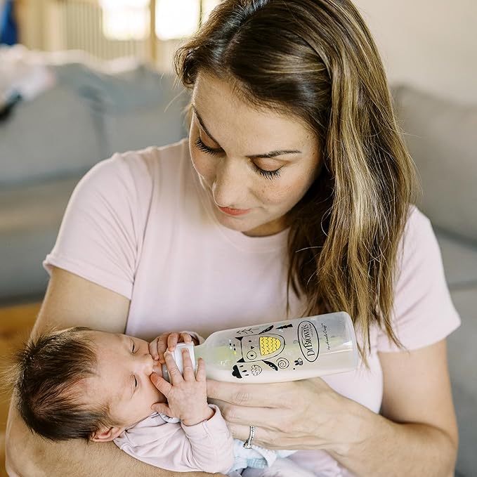 Dr. Brown's Natural Flow Anti-Colic Options+ Narrow Baby Bottle, Bear & Owl, 8 oz/250 mL, with Level 1 Slow Flow Nipple, BPA Free, 0m+, 2-Pack