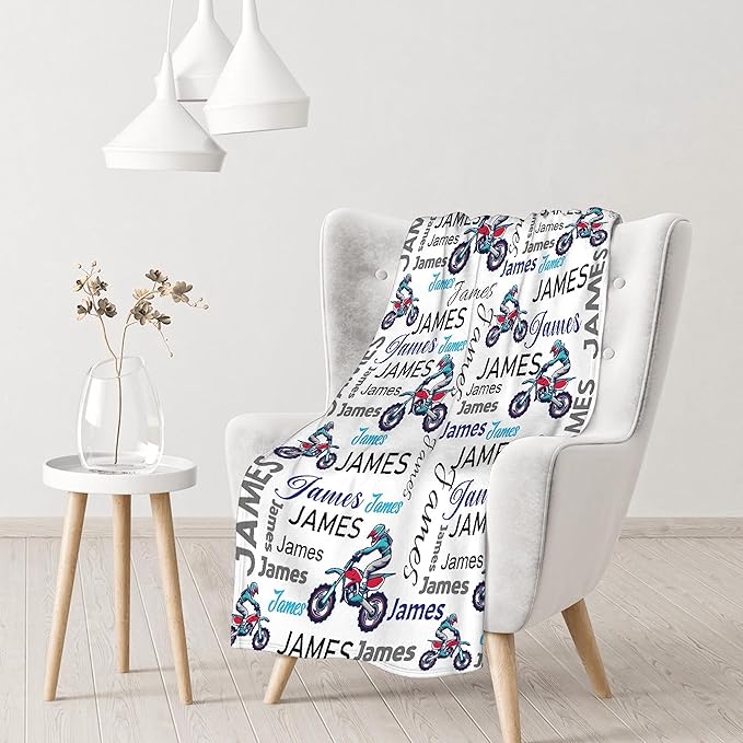 Personalized Baby Blanket for Girls Boys Motocross Custom With Name - Swaddle for Toddlers Infants Kids Shower Newborns - Nursery Stroller Crib Decor Throw Birthday Gift