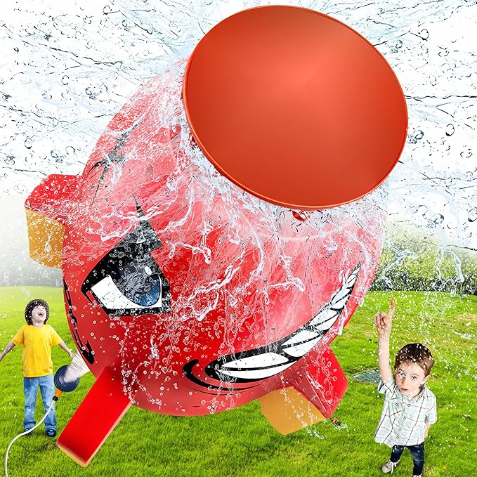 Water Rocket Sprinkler for Kids, Outdoor Sprinkler Rocket Launcher Toy for Backyard, Summer Water Toys for Kids Ages 3-12, Fun Water Powered Rocket Toy (Red-3)