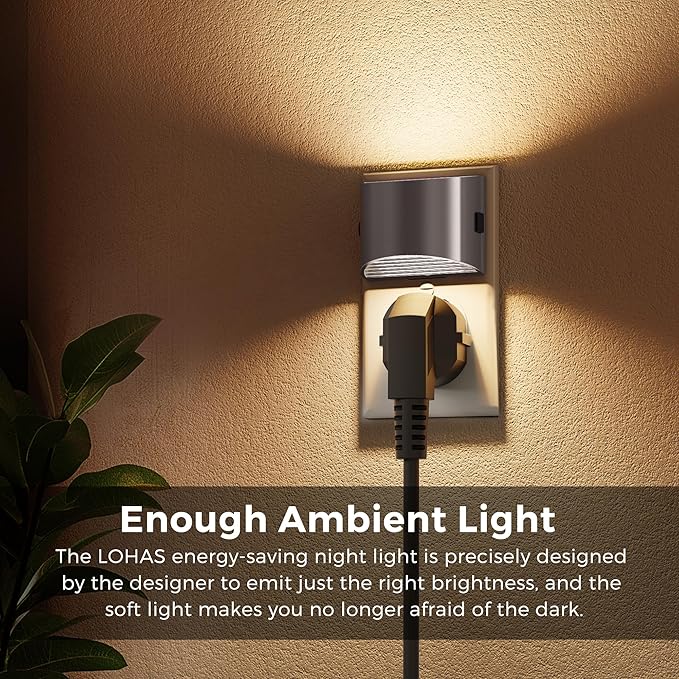 L LOHAS LED Night Lights Plug into Wall, Dimmable Night Light with 3 Level Brightness, 3000K Soft White, 2 Pack, Grey