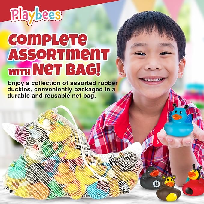 Playbees Rubber Ducks in Bulk 100 Pack Assortment Duckies Kids Baby Bath Shower Toys Jeep Ducking Floater Summer Beach Pool Activity Baby Showers Accessories Classroom Incentives