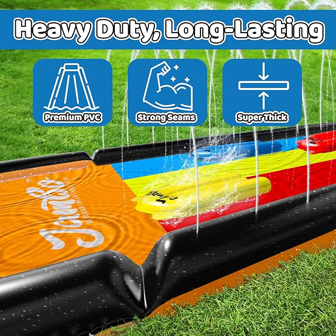 JAMBO 22.5ft Triple Lane Slip Splash and Slide with 3 Bodyboards with Built in Surround Sprinkler for Backyard Outdoor Water Fun for Kids