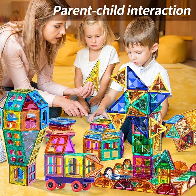 180 PCS Magnetism Blocks Tiles for Kids Ages 3 4 5 6 7 8+, Building Set for Toddlers 3-5 4-8, Stacking Blocks, Educational Construction Toy for Boys and Girls, Creative Play Birthday Gifts 2-4