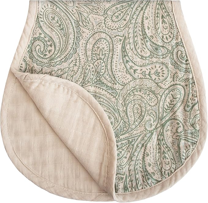 mushie Muslin Baby Burp Cloths | 100% Organic Cotton, Set of 2 (Green Paisley/Fog)