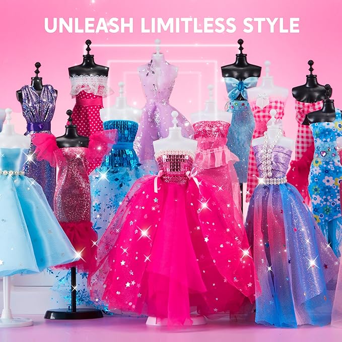 Klever Kits 400+PCS Fashion Design Crafts for Kids, Art and Crafts, DIY Sewing Kits with 3 Mannequins for Girls Aged 8-12, Birthday Presents, Toys for Kids