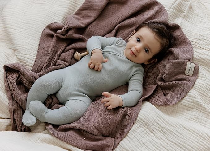 Organic Ribbed Swaddle Blanket for Boys & Girls - 100% Luxury Organic Soft Cotton Knit Warm Cozy Cuddle Stroller Blanket for Newborns, Infants, & Toddlers (Milk Chocolate)